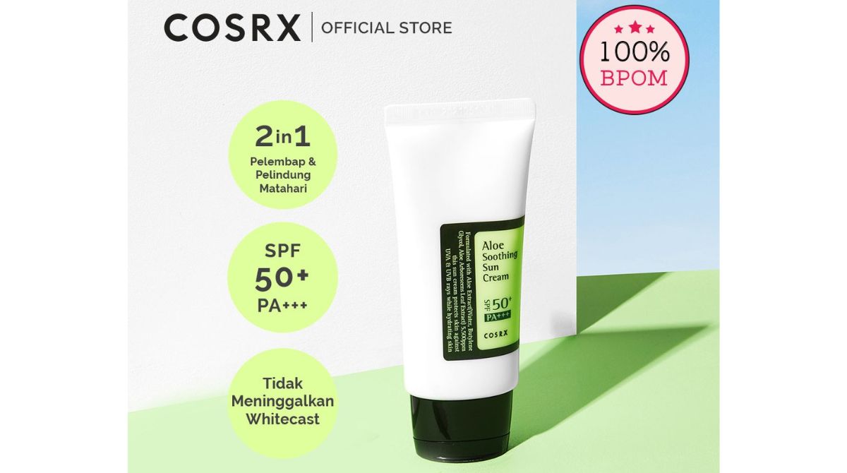 rekomendasi sunscreen untuk kulit berjerawat, merk sunscreen untuk kulit berjerawat, tabir surya untuk kulit berjerawat, COSRX Aloe Soothing Sun Cream SPF 50